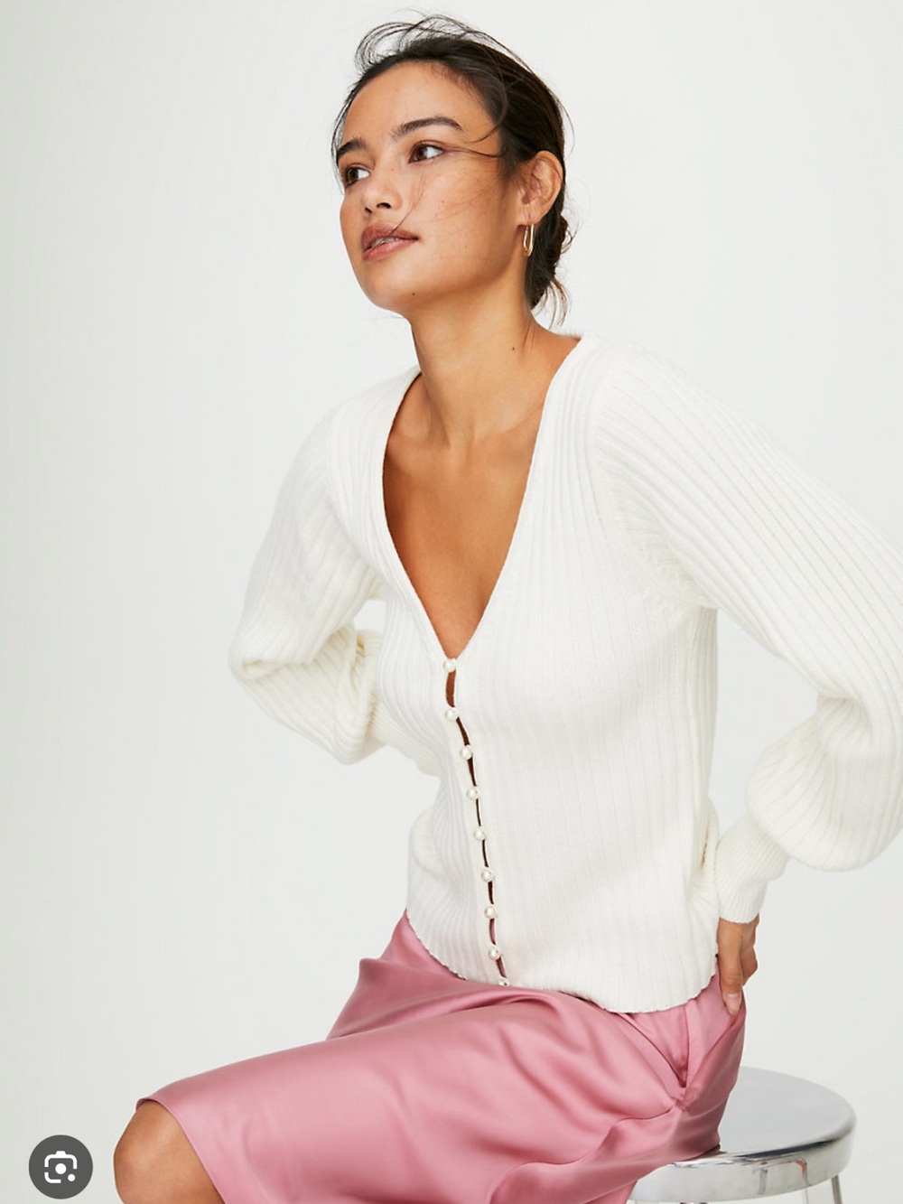 Wilfred Ivory Pearle Button Front Cardigan Sweater